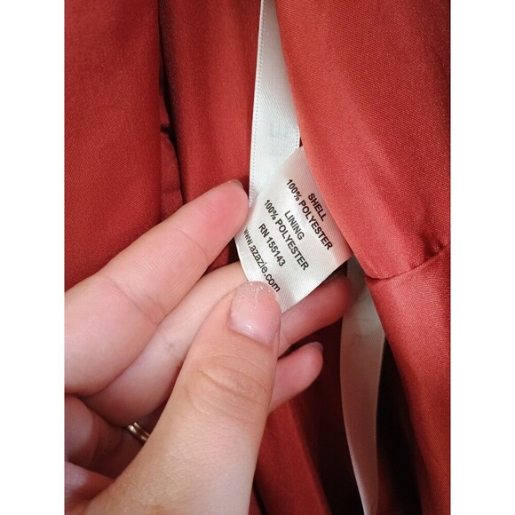 Azazie Bridesmaid Dress Red/Orange Skirt Side Slit Sleeveless Straps - Picture 8 of 9